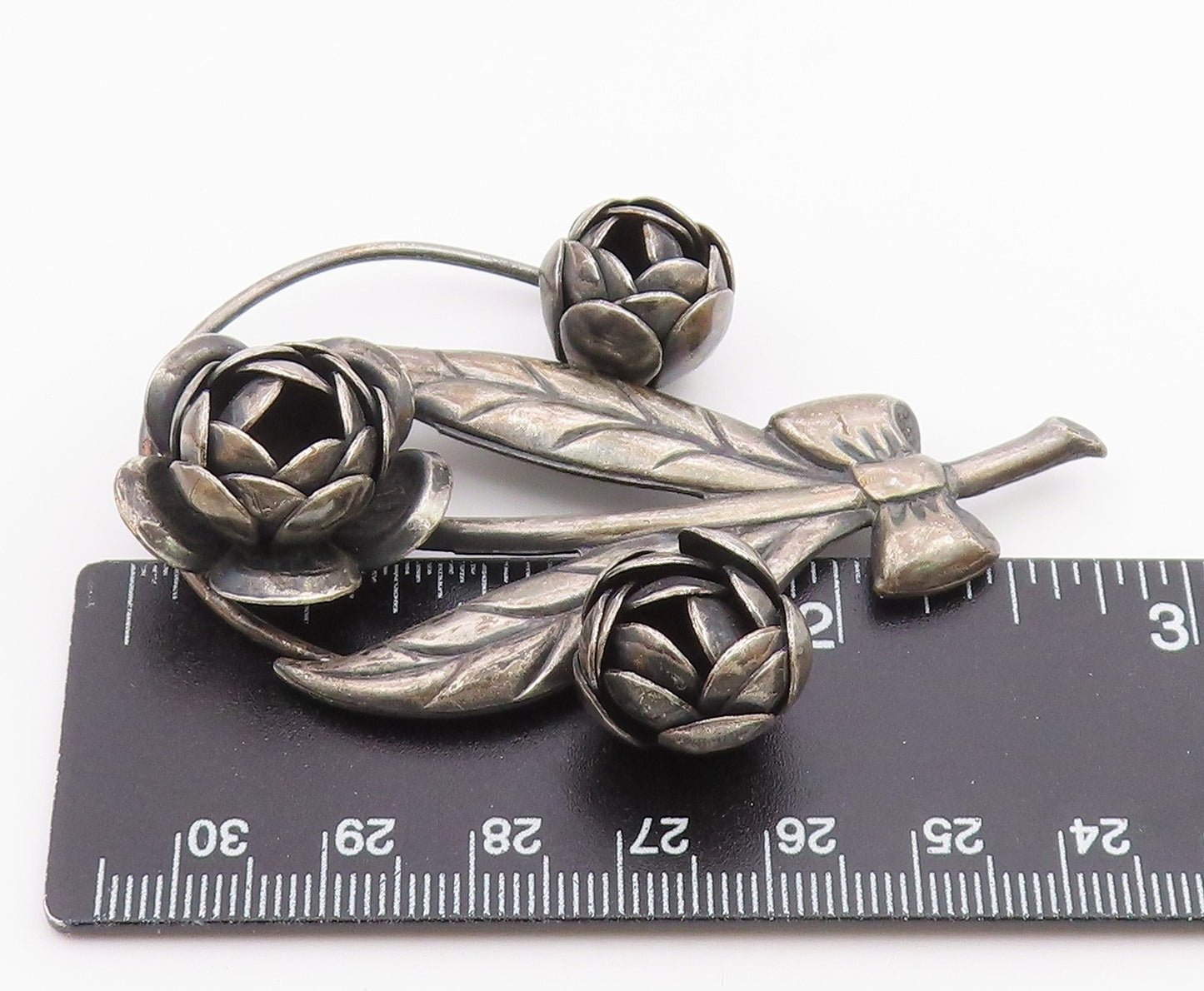 925 Sterling Silver  Vintage Oxidized Sculpted Flower Bunch Brooch Pin  BP3330