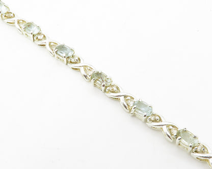 925 Sterling Silver  Prong Set Aquamarine & Topaz XO Chain Bracelet  BT5449