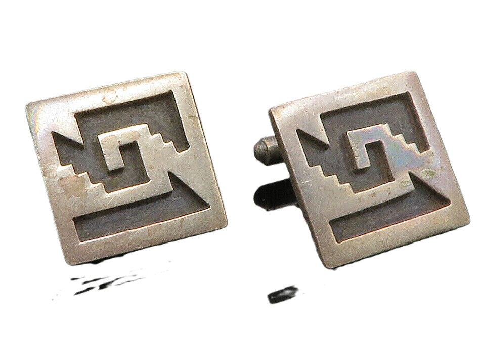 MEXICO 925 Sterling Silver  Vintage Oxidized Cutout Design Cufflinks  TR1891
