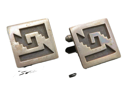 MEXICO 925 Sterling Silver  Vintage Oxidized Cutout Design Cufflinks  TR1891