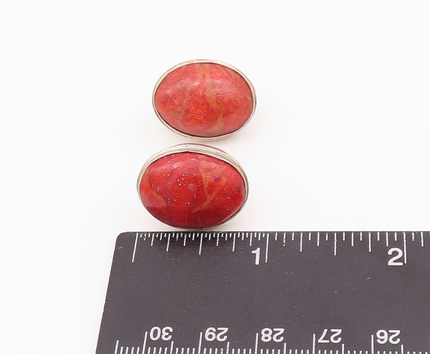 925 Sterling Silver Vintage Earrings Oval Cabochon Orange Gemstone  EG13641