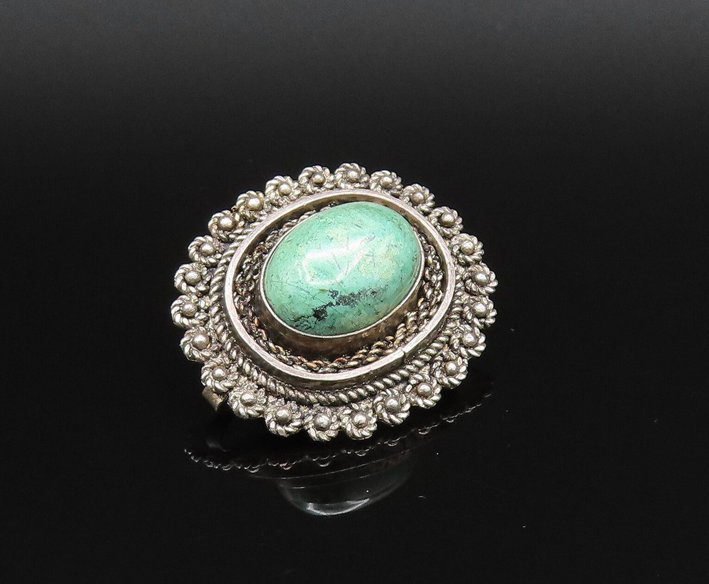 ISRAEL 925 Silver  Vintage Twisted Rope & Beaded Jasper Brooch Pin  BP9882