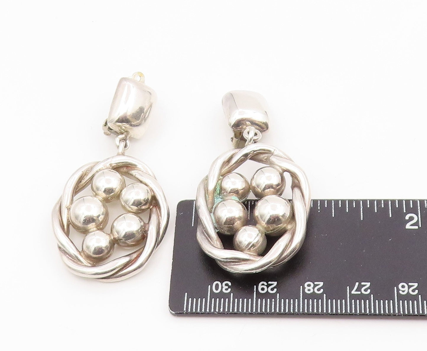 925 Sterling Silver Vintage Earrings BRENDA SCHOENFELD Sphere & Knot  EG14182