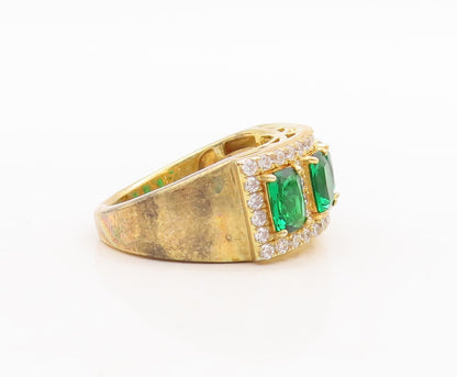 925 Sterling Silver Vintage Ring Gold Plated Green & White CZ  Sz 7  RG29627