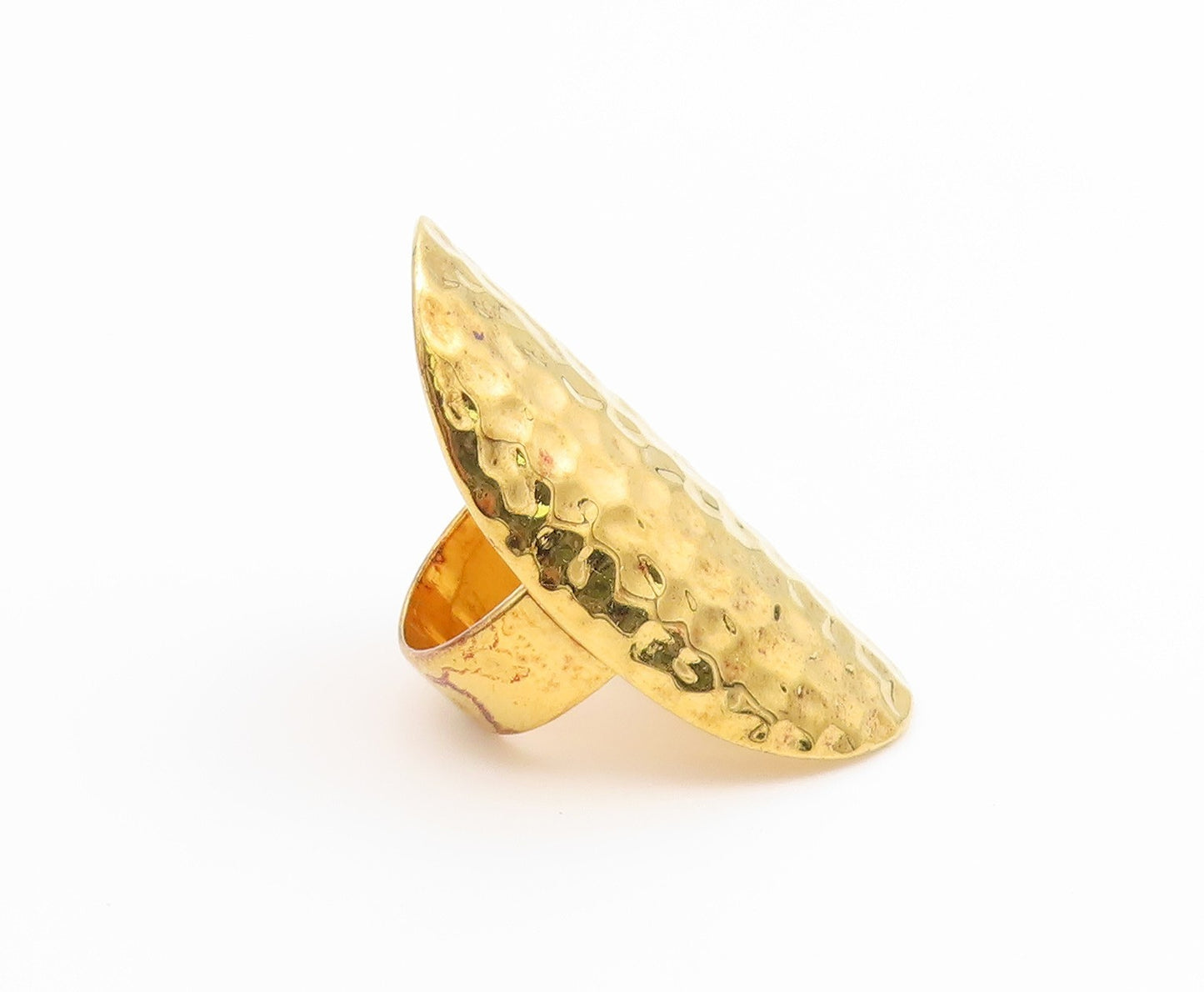 925 Sterling Silver Vintage Ring Gold Plated Hammered Shield Band  Sz 6  RG36947