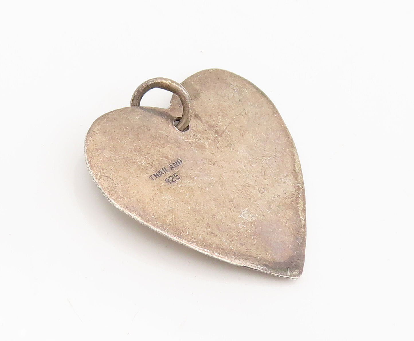 925 Sterling Silver  Vintage Cutout Heart With Carved Boy Pendant  PT22239