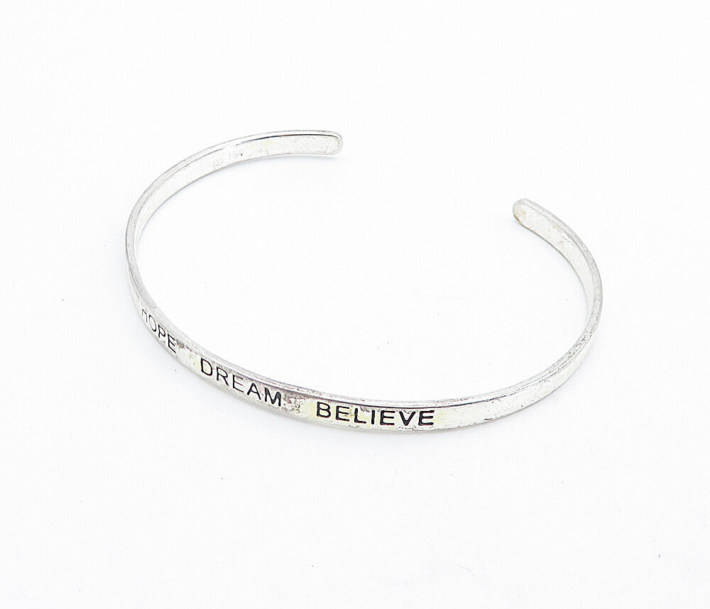 925 Sterling Silver Vintage Hope Dream Believe Stamped Cuff Bracelet BT3216