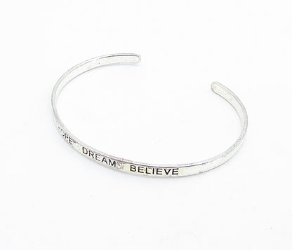 925 Sterling Silver Vintage Hope Dream Believe Stamped Cuff Bracelet BT3216