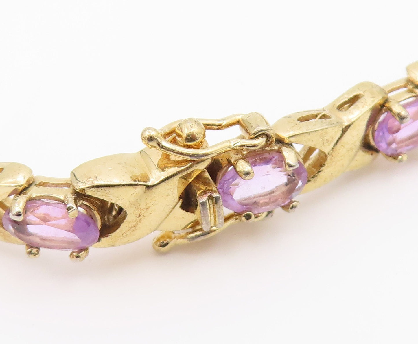 925 Sterling Silver  Amethyst Shiny Gold Plated XO Chain Bracelet  BT5822