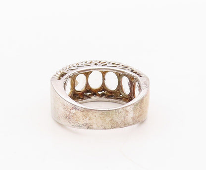 925 Sterling Silver Vintage Ring Rope Carved Oval Topaz band  Sz 8  RG29964