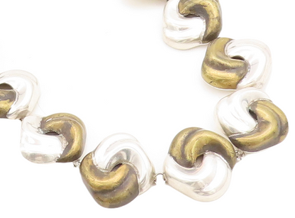 MEXICO 925 Sterling Silver  Vintage Two Tone Swirl Link Chain Necklace  NE1664
