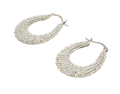 925 Sterling Silver   Cubic Zirconia Encrusted Fluted Hoop Earrings  EG8929