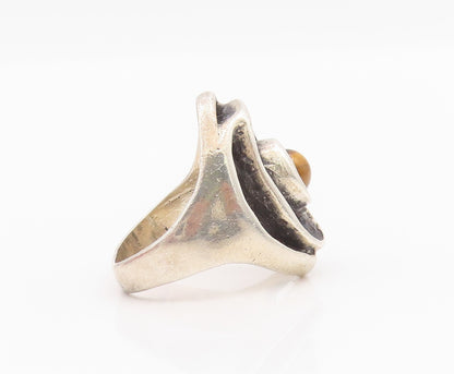 925 Sterling Silver Vintage Ring Dark Tone Brutalist Tiger's Eye  Sz 7  RG33033