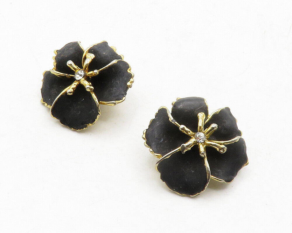 925 Sterling Silver  Vintage Cubic Zirconia Flower Non Pierce Earrings  EG6558