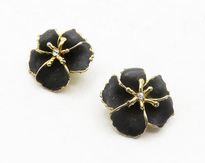 925 Sterling Silver  Vintage Cubic Zirconia Flower Non Pierce Earrings  EG6558