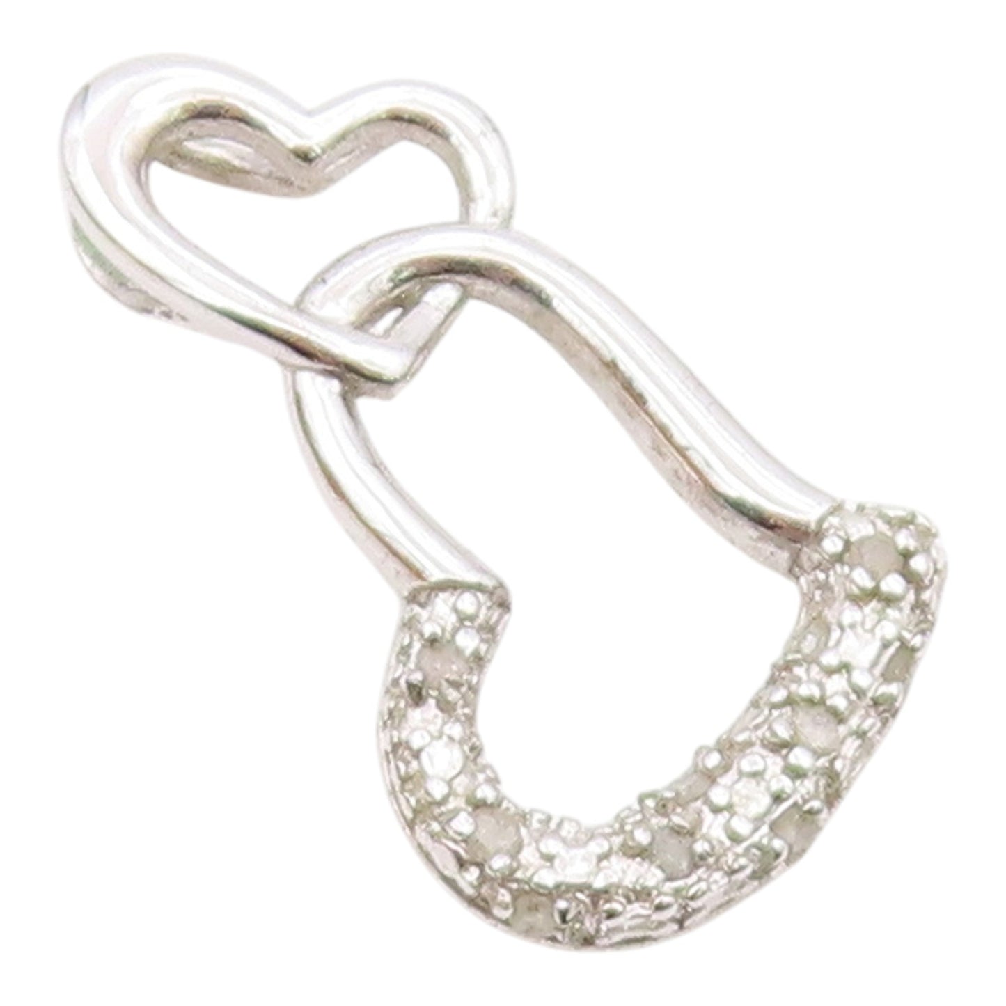925 Sterling Silver  Genuine Diamonds Open Love Hearts Drop Pendant  PT7922