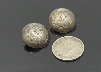 SOUTHWESTERN 925 Silver Vintage Flower Non Pierce Button Earrings EG10106