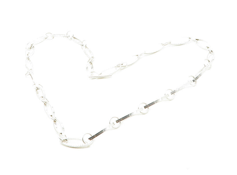 925 Sterling Silver  Shiny Diamond Cut Pointed Oval Chain Necklace  NE2707