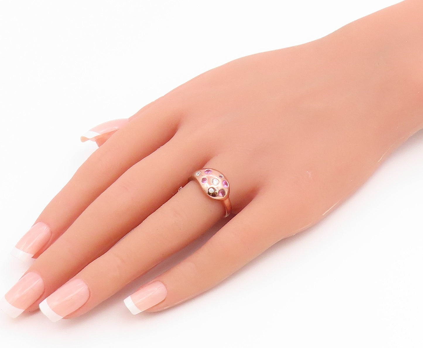 925 Sterling Silver Vintage Ring Gold Plated Classic CZ Pebble  Sz 7  RG36828
