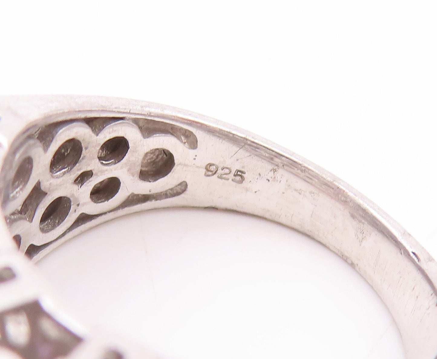 925 Sterling Silver Vintage Ring Box Design Tanzanite & Sapphire Sz 7.5  RG29481