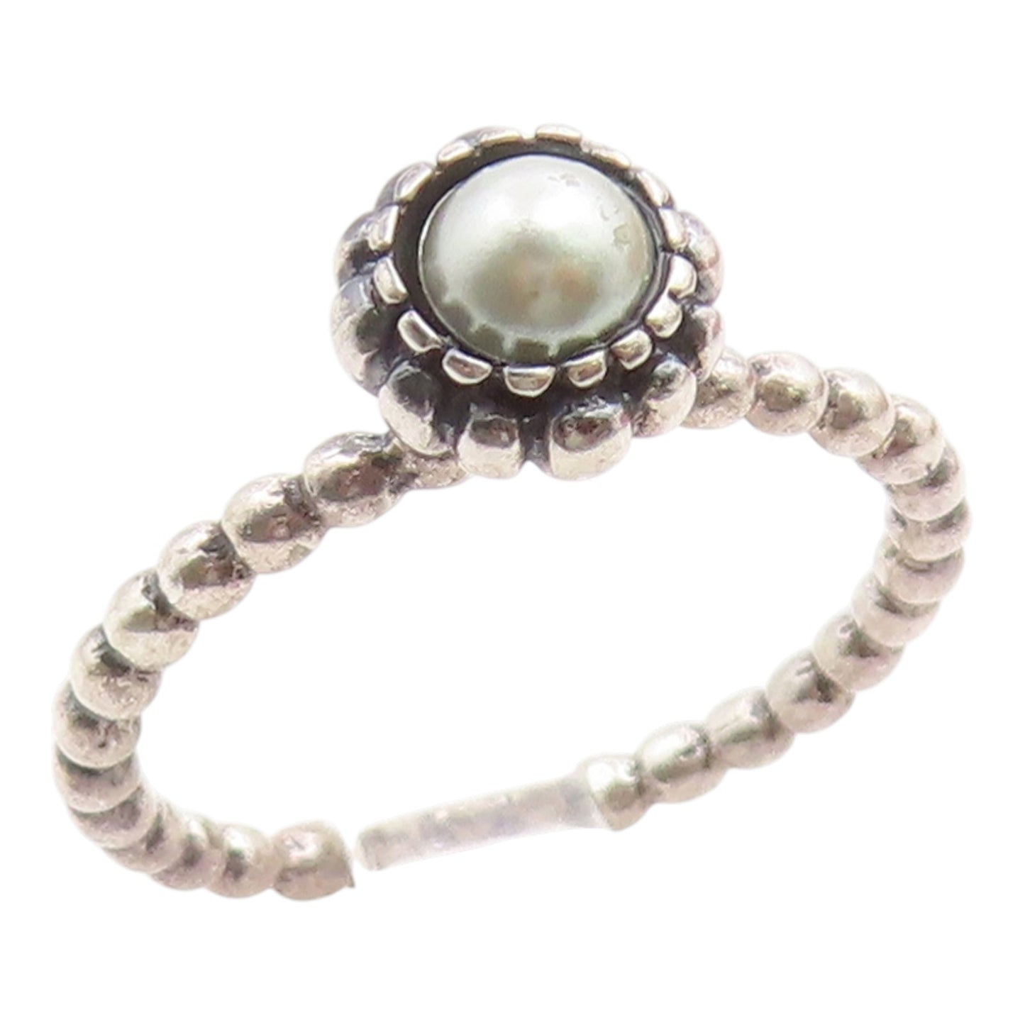 925 Sterling Silver Vintage Ring Elegant Pearl Halo Beaded Band  Sz 8  RG36044