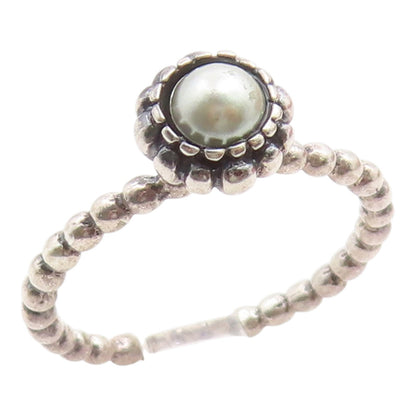925 Sterling Silver Vintage Ring Elegant Pearl Halo Beaded Band  Sz 8  RG36044