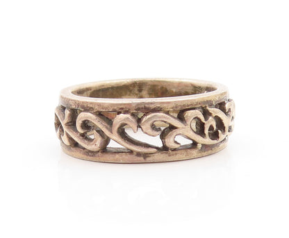 925 Sterling Silver Vintage Ring Dark Tone Swirly Design Cutout  Sz 11  RG31860