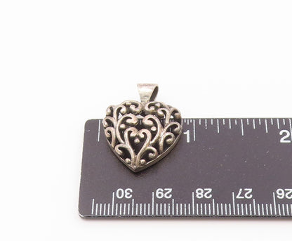 925 Sterling Silver  Vintage Open Swirl Love Heart Dome Pendant  PT15805
