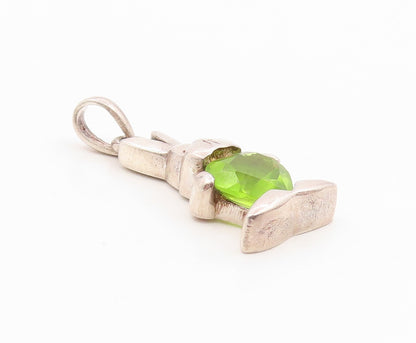 925 Sterling Silver Vintage Pendant Heart Shaped Peridot Bunny Charm  PT26186