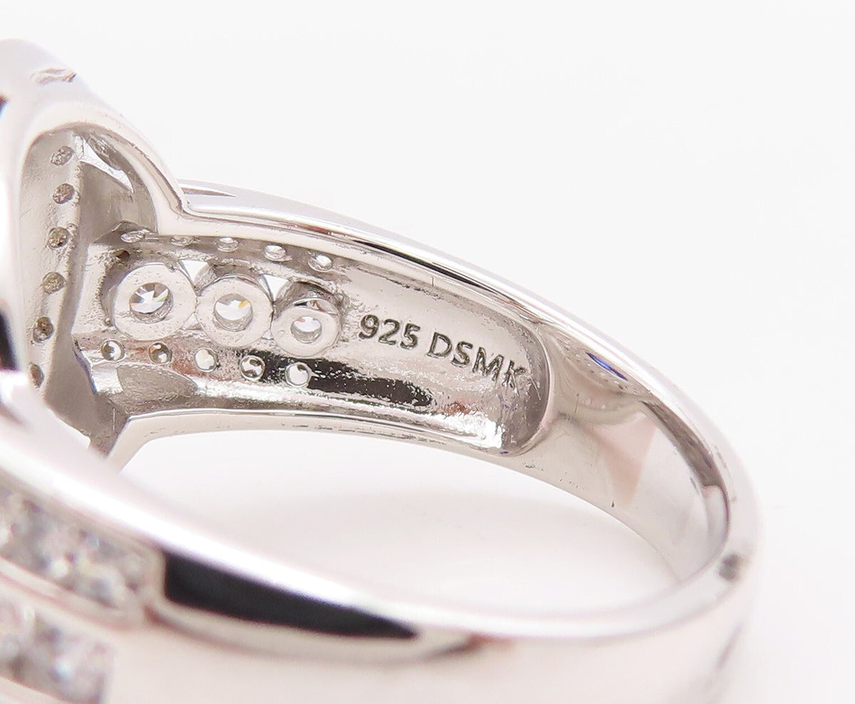 925 Sterling Silver Vintage Ring Round Cut Sapphire Halo CZ Inlay  Sz 7  RG30746