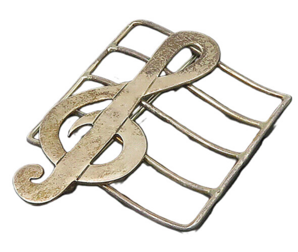 MEXICO 925 Sterling Silver  Vintage Treble Clef Music Motif Brooch Pin  BP8692
