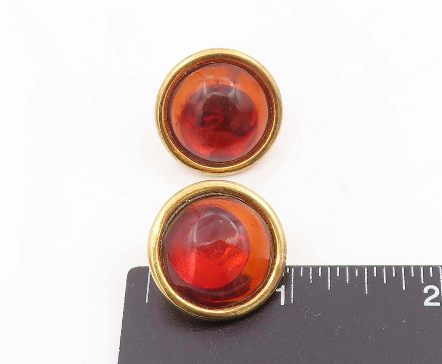 925 Sterling Silver Vintage Earrings Gold Plated Cabochon Amber Studs  EG13795