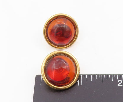925 Sterling Silver Vintage Earrings Gold Plated Cabochon Amber Studs  EG13795