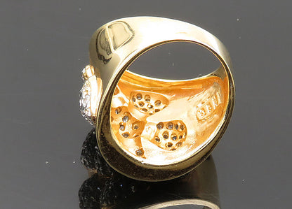 925 Sterling Silver  Shiny Topaz Two Tone Flower Cocktail Ring Sz 8  RG20466
