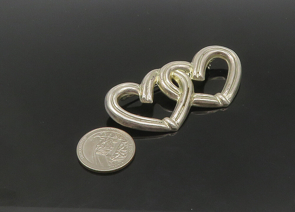 MEXICO 925 Sterling Silver  Vintage Double Open Love Hearts Brooch Pin  BP8313