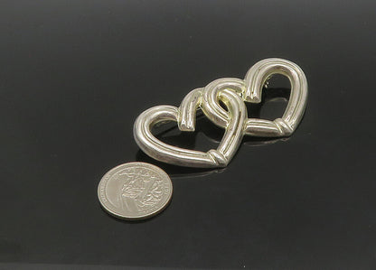 MEXICO 925 Sterling Silver  Vintage Double Open Love Hearts Brooch Pin  BP8313