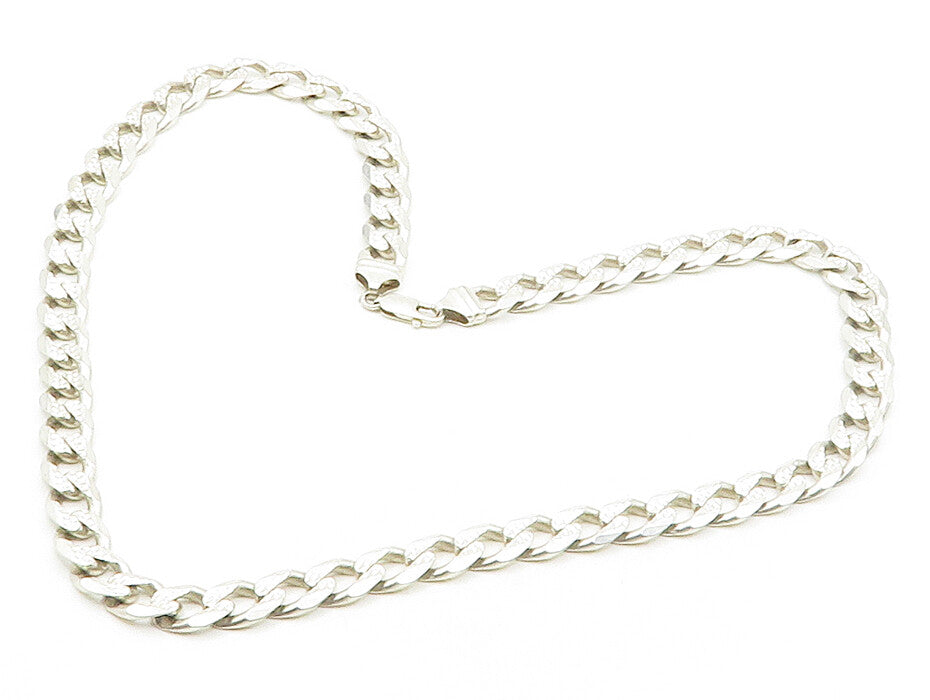 925 Sterling Silver  Vintage Shiny Chiseled Curb Link Chain Necklace  NE2558