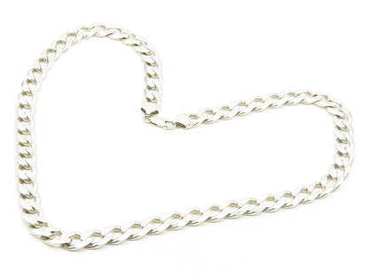 925 Sterling Silver  Vintage Shiny Chiseled Curb Link Chain Necklace  NE2558