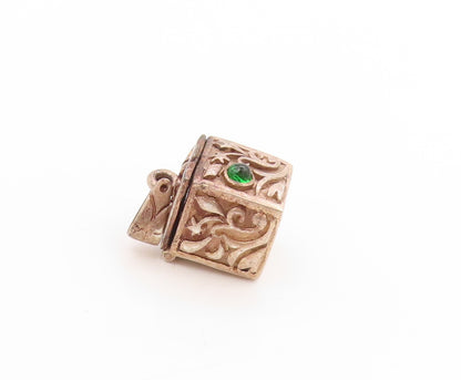925 Sterling Silver Vintage Pendant Green Gemstone Floral Box OPENS  PT25142