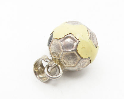 925 Sterling Silver  Vintage Enamel Soccer Ball Sports Motif Pendant  PT8969