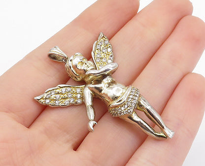925 Sterling Silver  Vintage Topaz Shiny Dabbing Baby Angel Pendant  PT5318