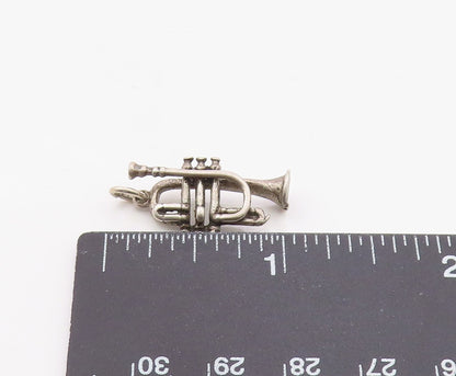 925 Sterling Silver Vintage Pendant 3D Trumpet Musical Instrument Charm  PT26309