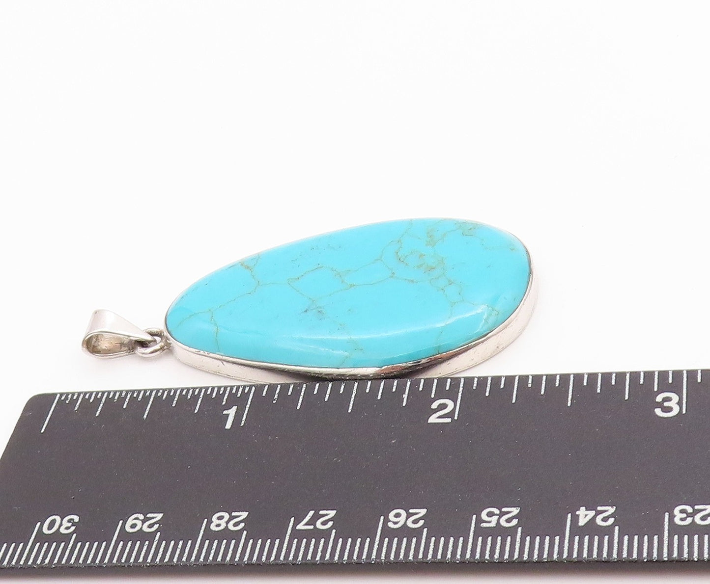 925 Sterling Silver Vintage Pendant MEXICO Large Cabochon Turquoise  PT24467