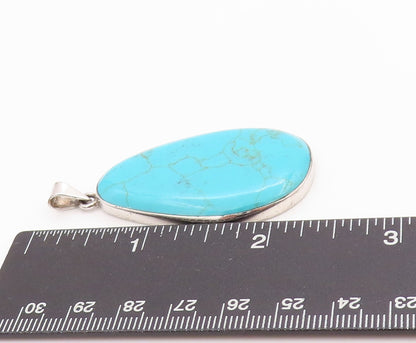 925 Sterling Silver Vintage Pendant MEXICO Large Cabochon Turquoise  PT24467