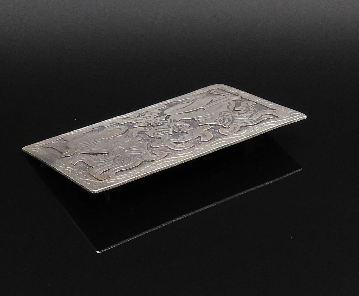 GUATEMALA 925 Silver  Vintage Carved Warriors Quetzal Brooch Pin  BP9881