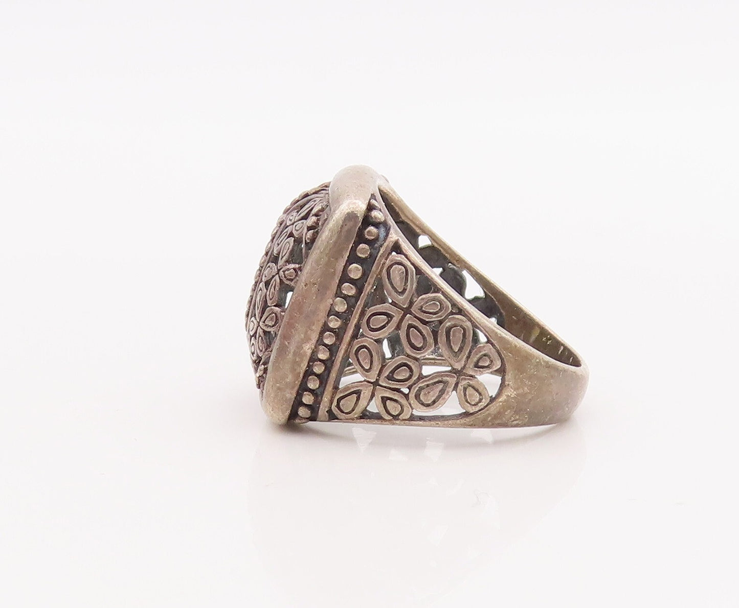 925 Sterling Silver Vintage Ring Designer Square Floral Cutout Eye Sz 7  RG28951