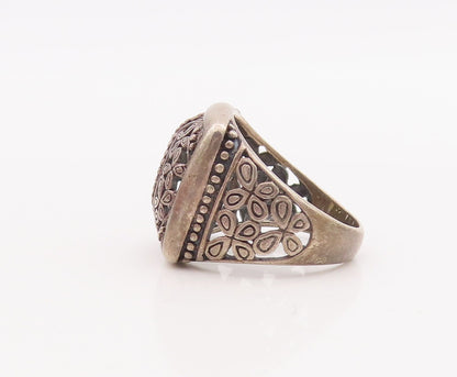 925 Sterling Silver Vintage Ring Designer Square Floral Cutout Eye Sz 7  RG28951