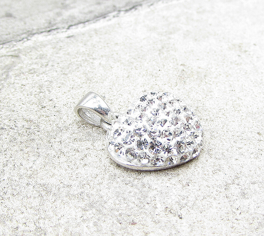 925 Sterling Silver  White Crystals Love Heart Drop Pendant  PT1431