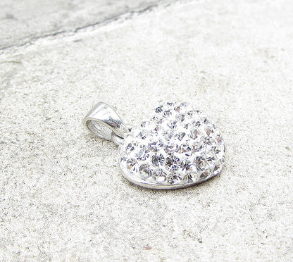 925 Sterling Silver  White Crystals Love Heart Drop Pendant  PT1431