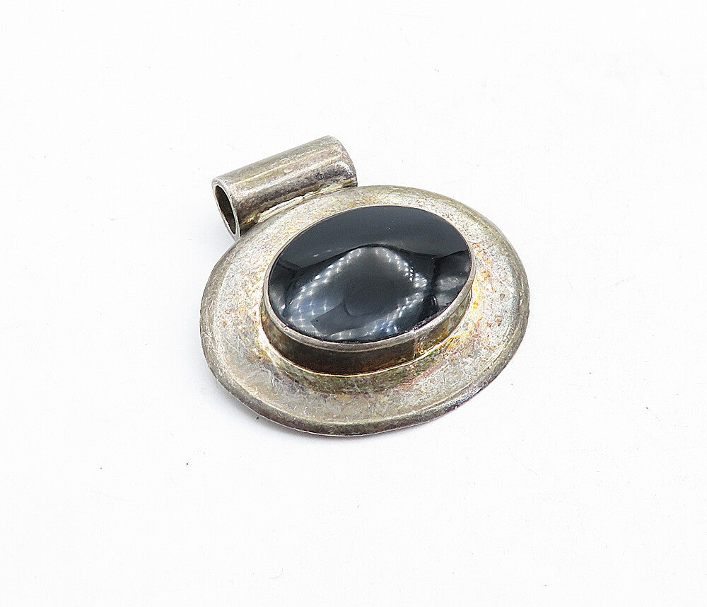 MEXICO 925 Sterling Silver  Vintage Cabochon Black Onyx Slide Pendant  PT4009